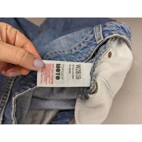 TopShop Womens Moto Denim Jeans Ankle Cropped Size 28 / 30 Wide Leg Distressed - Picture 4 of 9
